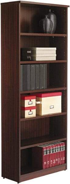 ALERA - 6 Shelf, 80-3/8" High x 31-3/4" Wide Bookcase - 14" Deep, Woodgrain Laminate, Mahogany - Makers Industrial Supply