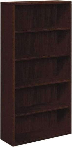 Hon - 5 Shelf, 71" High x 36" Wide Bookcase - 12-5/8" Deep, Woodgrain Laminate, Mahogany - Makers Industrial Supply