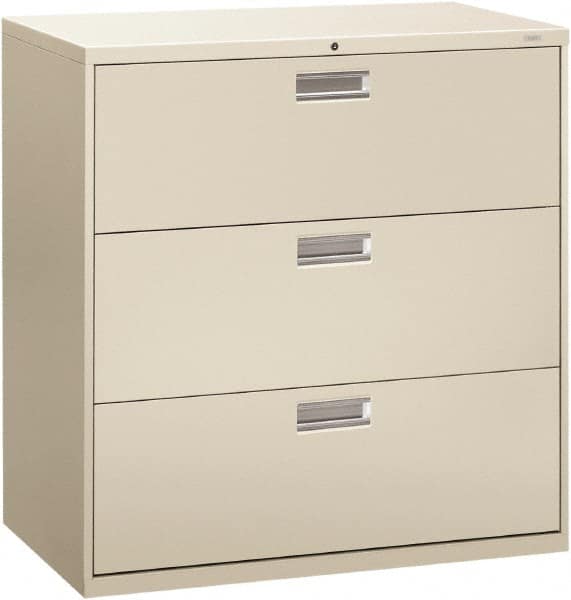 Hon - 42" Wide x 40-7/8" High x 19-1/4" Deep, 3 Drawer Lateral File - Steel, Light Gray - Makers Industrial Supply