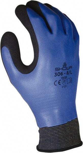 SHOWA - Size XL (9-10) Latex Coated Nylon Blend Work Gloves - For General Purpose, Palm & Back Coated, Knit Wrist Cuff, Full Fingered, Black/Blue, Paired - Makers Industrial Supply