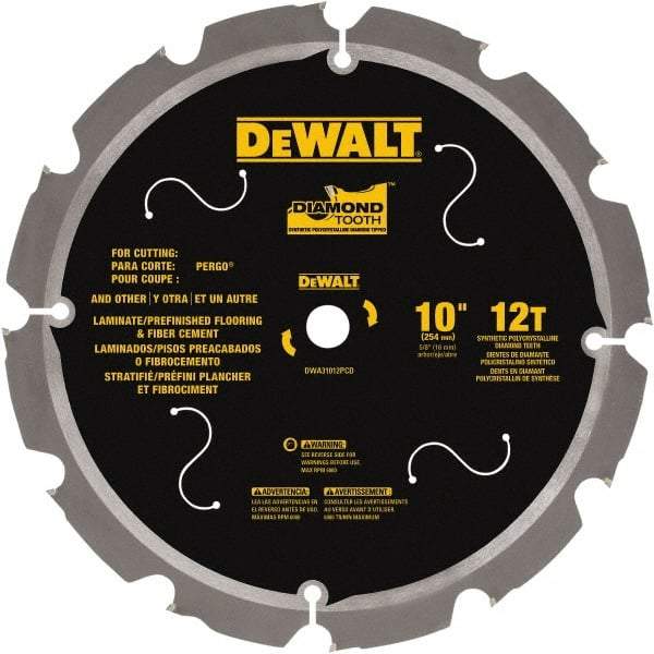 DeWALT - 10" Diam, 15.88mm Arbor Hole Diam, 12 Tooth Wet & Dry Cut Saw Blade - Steel, Smooth Action, Standard Round Arbor - Makers Industrial Supply