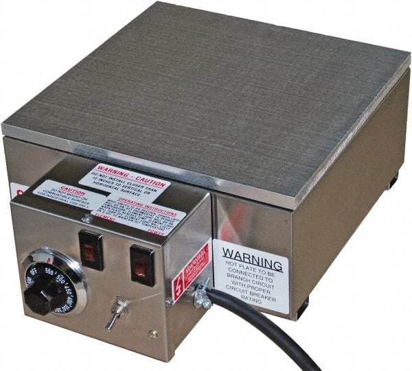 Valad Electric Heating - 18" Long x 12 Wide x 6" High, 110/120 Volt Hot Plate - 100 to 550°F, 1 Burner, Aluminum Plate, 1500 Watt, 13.6 Amps, 304 Stainless Steel Base - Makers Industrial Supply