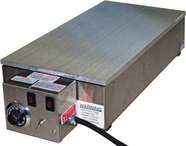 Valad Electric Heating - 24" Long x 12 Wide x 6" High, 110/120 Volt Hot Plate - 100 to 550°F, 1 Burner, Aluminum Plate, 1500 Watt, 13.6 Amps, 304 Stainless Steel Base - Makers Industrial Supply