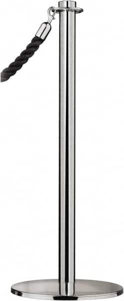 Tensator - 34" High, 2" Pole Diam, Barrier Post Base - 14" Base Diam, Round Stainless Steel Base, Satin Chrome (Color) Steel Post, For Outdoor Use - Makers Industrial Supply