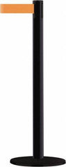 Tensator - 38" High, 2-1/2" Pole Diam, Barricade Tape Dispenser - 14" Base Diam, Round Stainless Steel Base, Black Steel Post, 13' x 1-7/8" Tape, Single Line Tape, For Outdoor Use - Makers Industrial Supply