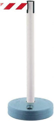 Tensator - 38" High, 2-1/2" Pole Diam, Barricade Tape Dispenser - 14" Base Diam, Round Plastic Base, White Polymer Post, 7-1/2' x 1-7/8" Tape, Single Line Tape, For Outdoor Use - Makers Industrial Supply