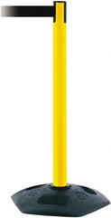 Tensator - 38" High, 2-1/2" Pole Diam, Barricade Tape Dispenser - 14" Base Diam, Round Rubber Base, Yellow Polymer Post, 7-1/2' x 1-7/8" Tape, Single Line Tape, For Outdoor Use - Makers Industrial Supply