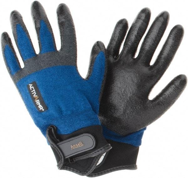 Ansell - Size M, ANSI Cut Lvl A3, Abrasion Lvl 3, Cut Resistant Gloves - Palm Coated, Black/Blue - Makers Industrial Supply