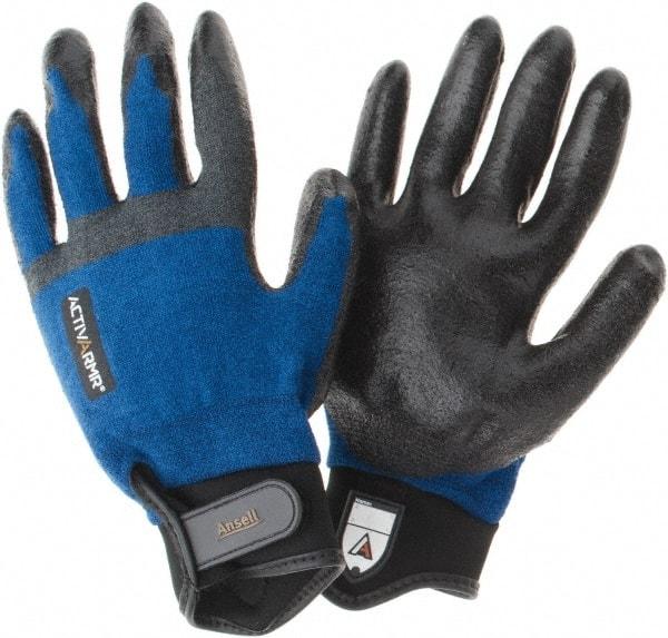 Ansell - Size L, ANSI Cut Lvl A3, Abrasion Lvl 3, Cut Resistant Gloves - Palm Coated, Black/Blue - Makers Industrial Supply