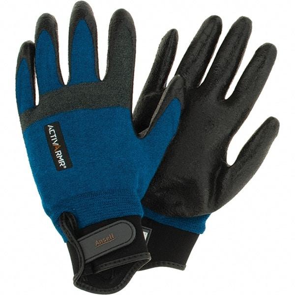 Ansell - Size XL, ANSI Cut Lvl A3, Abrasion Lvl 3, Cut Resistant Gloves - Palm Coated, Black/Blue - Makers Industrial Supply