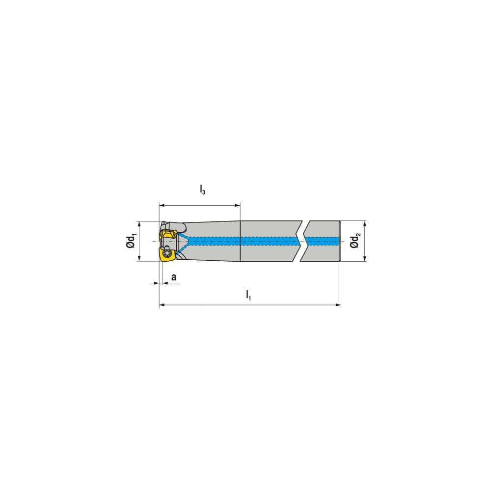 Indexable High-Feed End Mill: 16 mm Cut Dia, 16 mm Cylindrical Shank Uses 2 XPLX Inserts, 0.8 mm Max Depth, 200 mm OAL, Through Coolant