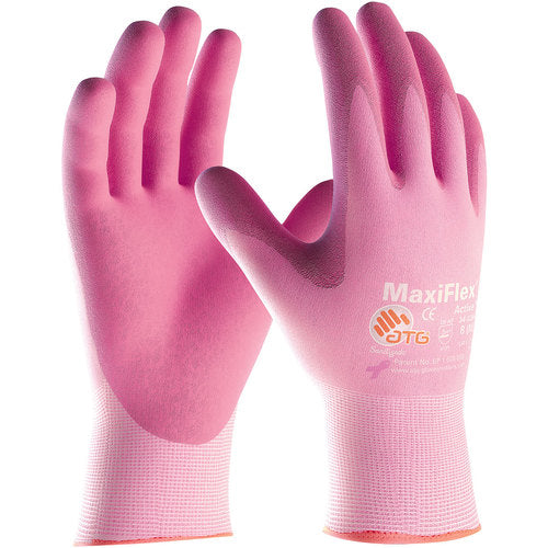 ‎34-8264/XXS MaxiFlex Seamless Knits - MaxiFlex Active - 15G Pink Nylon/ Lycra Shell - Pink Foam Nitrile - Exact Industrial Supply