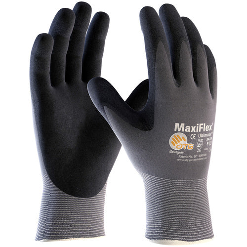 ‎34-874/XXS MaxiFlex Seamless Knits - MaxiFlex Ultimate - 15G Gray Nylon Shell - Black Nitrile MicroFoam Grip - Exact Industrial Supply