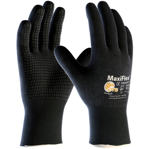 ‎34-8745/XXL MaxiFlex Seamless Knits - MaxiFlex Endurance - 15G Nylon - Full Coat Black MicroFoam Nitrile Dot - Exact Industrial Supply