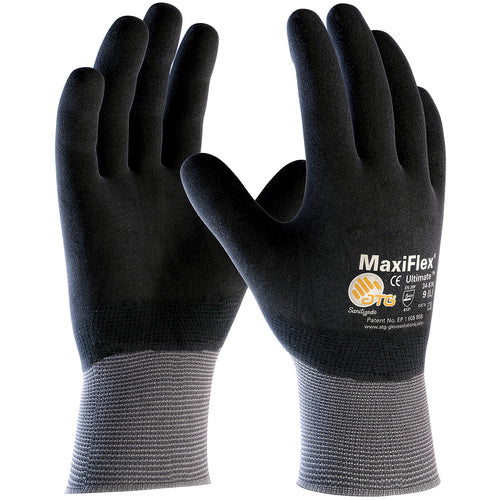 ‎34-876/XXS MaxiFlex Seamless Knits - MaxiFlex Ultimate - 15G Gry. Nylon Shell - Full Coat Black MFoam Nitrile - Exact Industrial Supply