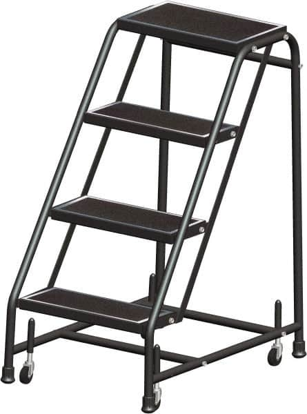 Ballymore - 38" 4 Step Ladder - Rolling Safety Ladder, 450 Lb Capacity, 38" Platform Height, 30" Base Width x 31" Base Depth, Perforated Tread - Makers Industrial Supply