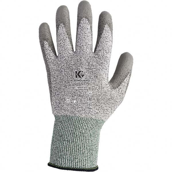 KleenGuard - Size M (8), ANSI Cut Lvl 3, Polyurethane Coated Dyneema/Fiber with Nylon/ Lycra/Glass Cut Resistant Gloves - 10.2" Long, Palm Coated, Dyneema Lining, Gray, Paired - Makers Industrial Supply