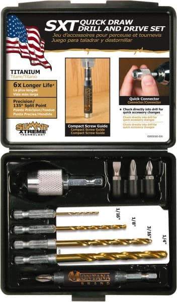 Montana - 10 Piece, Quick Draw Drill & Drive Set - 0.05 to 1/4" Hex, 1/4" Drive - Makers Industrial Supply