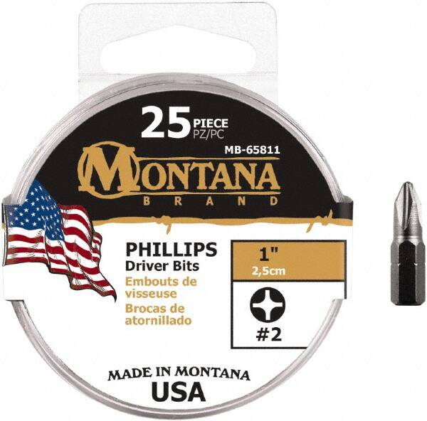 Montana - #2 Phillips Screwdriver Bit - 1/4" Hex Drive, 1" OAL - Makers Industrial Supply