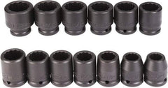 Proto - 13 Piece 3/4" Drive Black Finish Impact Socket Set - 12 Points, 3/4" to 1-1/2" Range, Inch Measurement Standard - Makers Industrial Supply