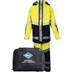 National Safety Apparel - Size L Hi-Viz Yellow & Black Rain Flame Resistant/Retardant Two Piece Suit - Exact Industrial Supply