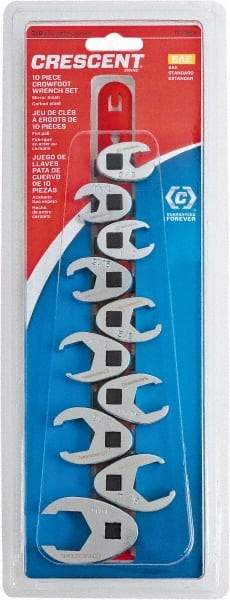 Crescent - 10 Piece, 9mm to 19mm, Crowfoot Wrench Set - Metric Measurement Standard, Full Polish Chrome Finish - Makers Industrial Supply