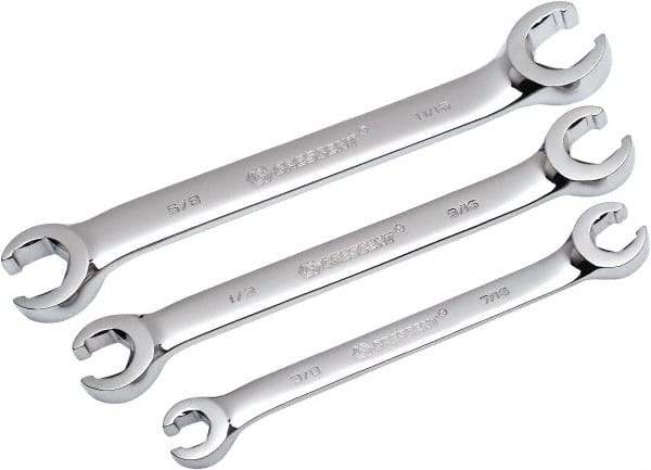 Crescent - 3 Piece, 3/8" x 7/16" to 5/8" x 11/16", Flare Nut Wrench Set - Inch Measurement Standard, Full Polish Chrome Finish - Makers Industrial Supply