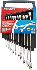 Crescent - 10 Piece, 1/4" to 3/4", 12 Point Combination Wrench Set - Inch Measurement Standard, Full Polish Chrome Finish - Makers Industrial Supply