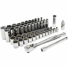 Crescent - 52 Piece 3/8" Drive Chrome Finish Deep Well Socket Set - 6, 12 Points, 1/4" to 7/8" (7mm to 19mm) Range, Inch/Metric Measurement Standard - Makers Industrial Supply