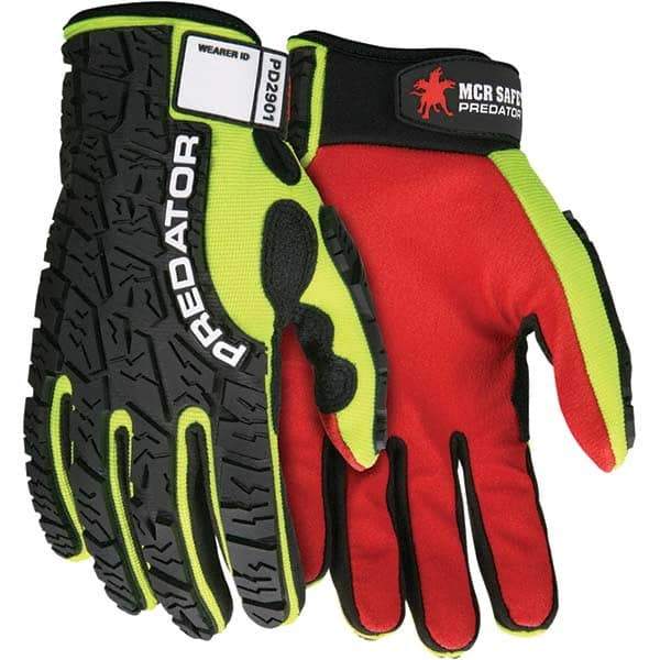 MCR Safety - Size 2XL Synthetic Blend Work Gloves - For General Purpose, Uncoated, Adjustable Closure Cuff, Full Fingered, Black/Hi-Vis Lime, Paired - Makers Industrial Supply