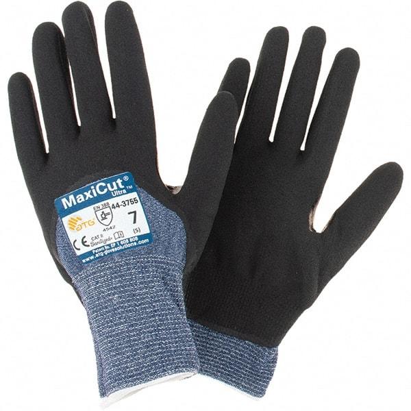 ATG - Size S, ANSI Cut Lvl A3, Cut Resistant Gloves - Palm, Fingers & Knuckles Coated, Blue/Black - Makers Industrial Supply