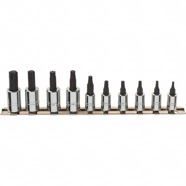 Proto - 10 Piece 1/4 & 3/8" Drive Torx Bit Socket Set - T10 to T55 Torx, Comes in Rail - Makers Industrial Supply