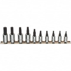 Proto - 10 Piece 1/4 & 3/8" Drive Torx Bit Socket Set - T10 to T55 Torx, Comes in Rail - Makers Industrial Supply