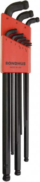 Bondhus - 9 Piece L-Key Ball End Hex Key Set - Hex Range 1.5 to 10mm, Protanium High Torque Steel - Makers Industrial Supply