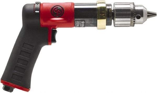 Chicago Pneumatic - 1/2" Reversible Keyed Chuck - Pistol Grip Handle, 840 RPM, 0.5 hp, 90 psi - Makers Industrial Supply