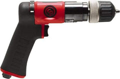 Chicago Pneumatic - 3/8" Reversible Keyless Chuck - Pistol Grip Handle, 2,100 RPM, 0.5 hp, 90 psi - Makers Industrial Supply