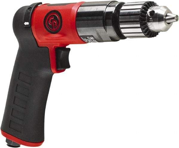 Chicago Pneumatic - 3/8" Reversible Keyed Chuck - Pistol Grip Handle, 2,100 RPM, 0.5 hp, 90 psi - Makers Industrial Supply