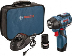 Bosch - 3/8" Drive 12 Volt Pistol Grip Cordless Impact Wrench & Ratchet - 1,200/2,600 RPM, 0 to 3,100 BPM, 85 Ft/Lb Torque, 2 Lithium-Ion Batteries Included - Makers Industrial Supply