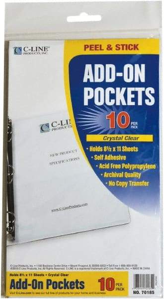 C-LINE - 10 Piece Clear Self-Adhesive Pockets - 11" High x 8" Wide - Makers Industrial Supply