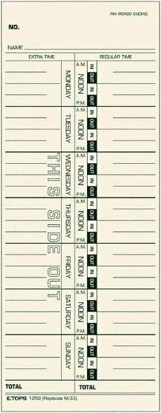 TOPS - 9" High x 3-1/2" Wide Weekly Time Cards - Manila, Use with Acroprint M33, IBM 10-800292, Lathem 33, Simplex 10-100382, 10-800292, 1950-9305, 950-9361 - Makers Industrial Supply