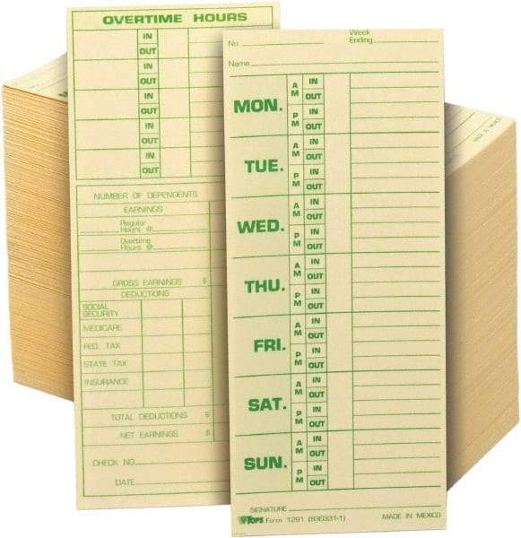 TOPS - 8-1/2" High x 3-1/2" Wide Weekly Time Cards - Manila, Use with Pyramid 331-10 - Makers Industrial Supply