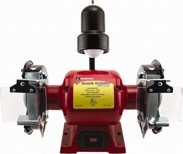 Value Collection - 6" Wheel Diam x 3/4" Wheel Width, 1/3 hp Bench Grinder - 1 Phase, 3,400 Max RPM, 120 Volts - Makers Industrial Supply