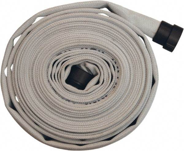 Dixon Valve & Coupling - 1-1/2" ID, 135 Working psi, White Polyester/Rubber Fire Hose, Single Jacket - Male x Female NPSH Ends, 100' Long, 405 Burst psi - Makers Industrial Supply