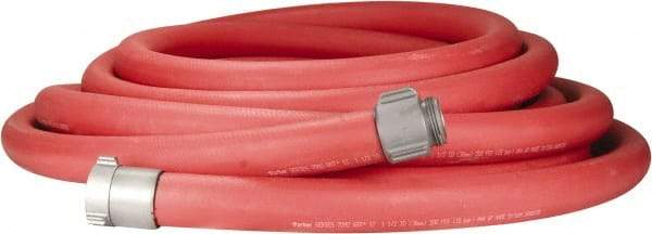 Dixon Valve & Coupling - 1-1/2" ID, 225 Working psi, Red Polyester/Rubber Fire Hose, Single Jacket - Male x Female NST (NH) Ends, 50' Long, 675 Burst psi - Makers Industrial Supply