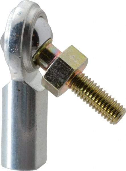 Made in USA - 3/16" ID, 5/8" Max OD, 1,210 Lb Max Static Cap, Female Spherical Rod End with Stud - 10-32 RH, Steel with Steel Raceway - Makers Industrial Supply