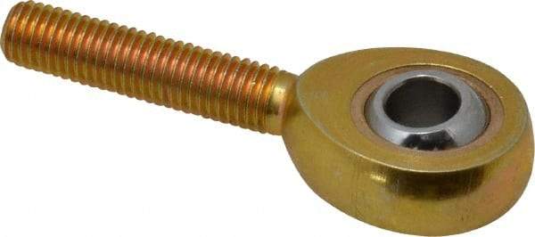 Made in USA - 1/4" ID, 3/4" Max OD, 2,168 Lb Max Static Cap, Plain Male Spherical Rod End - 1/4-28 RH, Steel with Bronze Raceway - Makers Industrial Supply