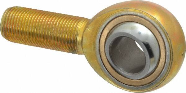 Made in USA - 3/4" ID, 1-3/4" Max OD, 11,550 Lb Max Static Cap, Plain Male Spherical Rod End - 3/4-16 RH, Steel with Bronze Raceway - Makers Industrial Supply