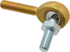 Made in USA - 1/4" ID, 3/4" Max OD, 2,168 Lb Max Static Cap, Male Spherical Rod End with Stud - 1/4-28 RH, Steel with Bronze Raceway - Makers Industrial Supply