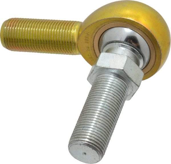 Made in USA - 3/4" ID, 1-3/4" Max OD, 11,550 Lb Max Static Cap, Male Spherical Rod End with Stud - 3/4-16 RH, Steel with Bronze Raceway - Makers Industrial Supply