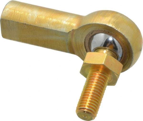 Made in USA - 1/4" ID, 3/4" Max OD, 2,545 Lb Max Static Cap, Female Spherical Rod End with Stud - 1/4-28 RH, Steel with Bronze Raceway - Makers Industrial Supply